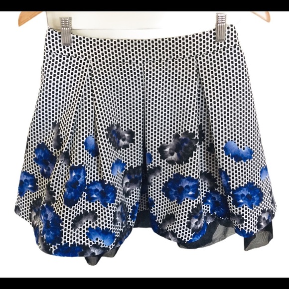 EXPRESS Pleated Fit & Flare Floral Print Tulle Circle Skirt Black/Purple Size 4 - Picture 4 of 11